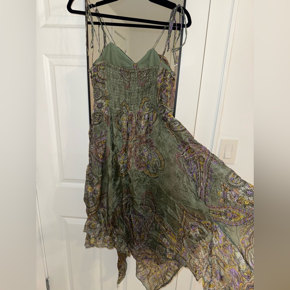 Vintage 90s silk paisley green fairy dress - Picture 7 of 12